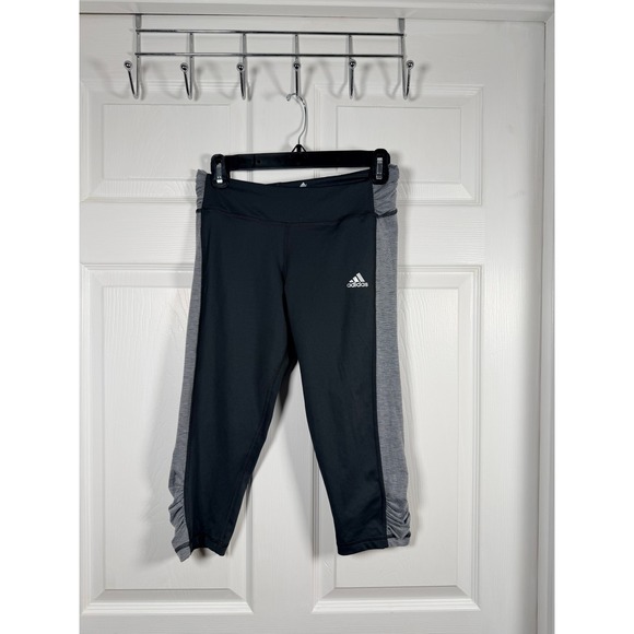 adidas Pants - Adidas Climalite Women Black Grey Ruched Crop Leggings Capris A99699 Size S